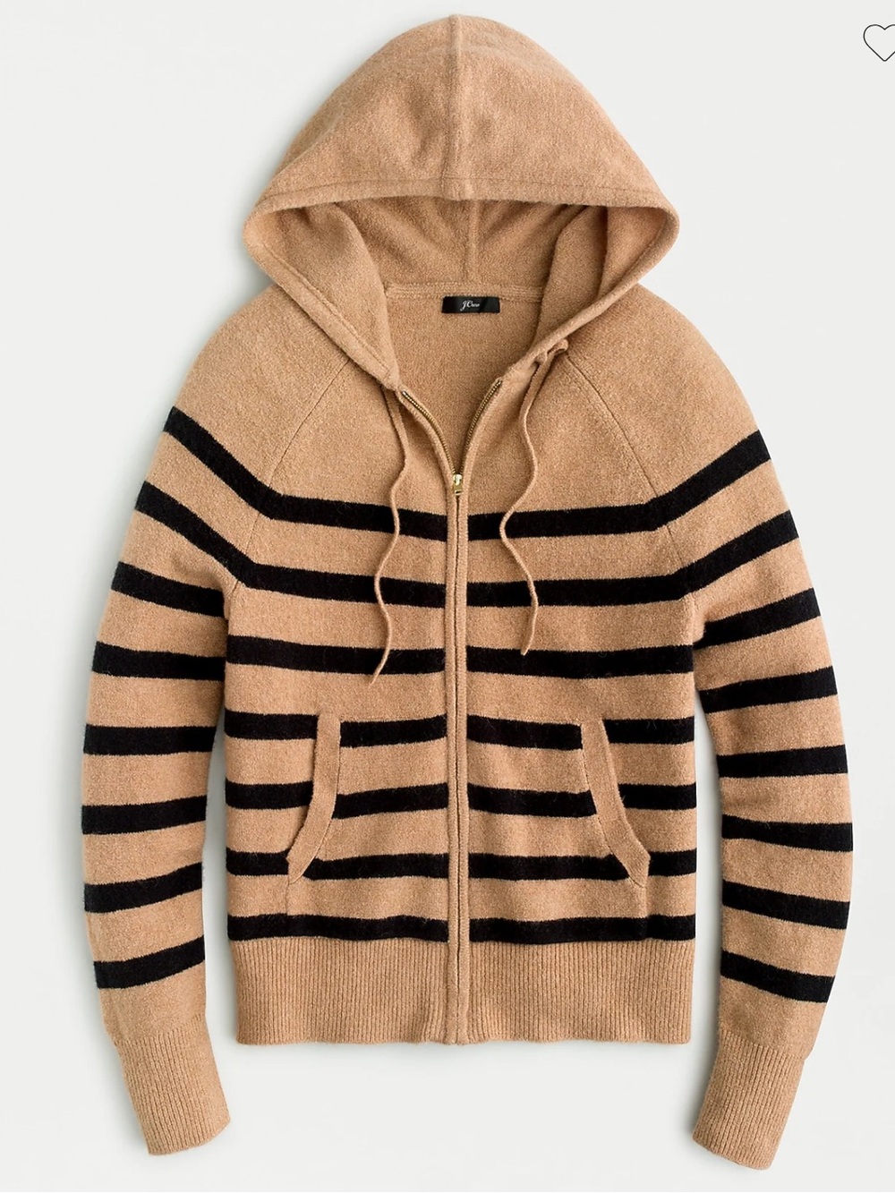 J. Crew Camel & Black Striped Zip Up Hooded Wool blend jacket size Medium